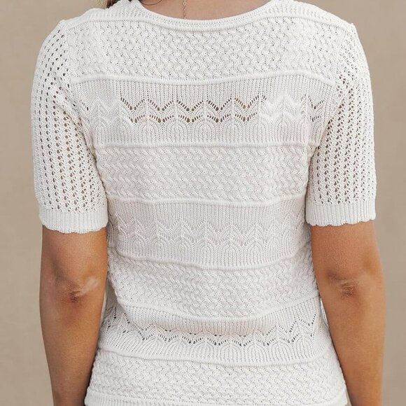 Women's Summer Crochet Pullover Sweater with Lace Hemline in White, Size M - Picture 2 of 5